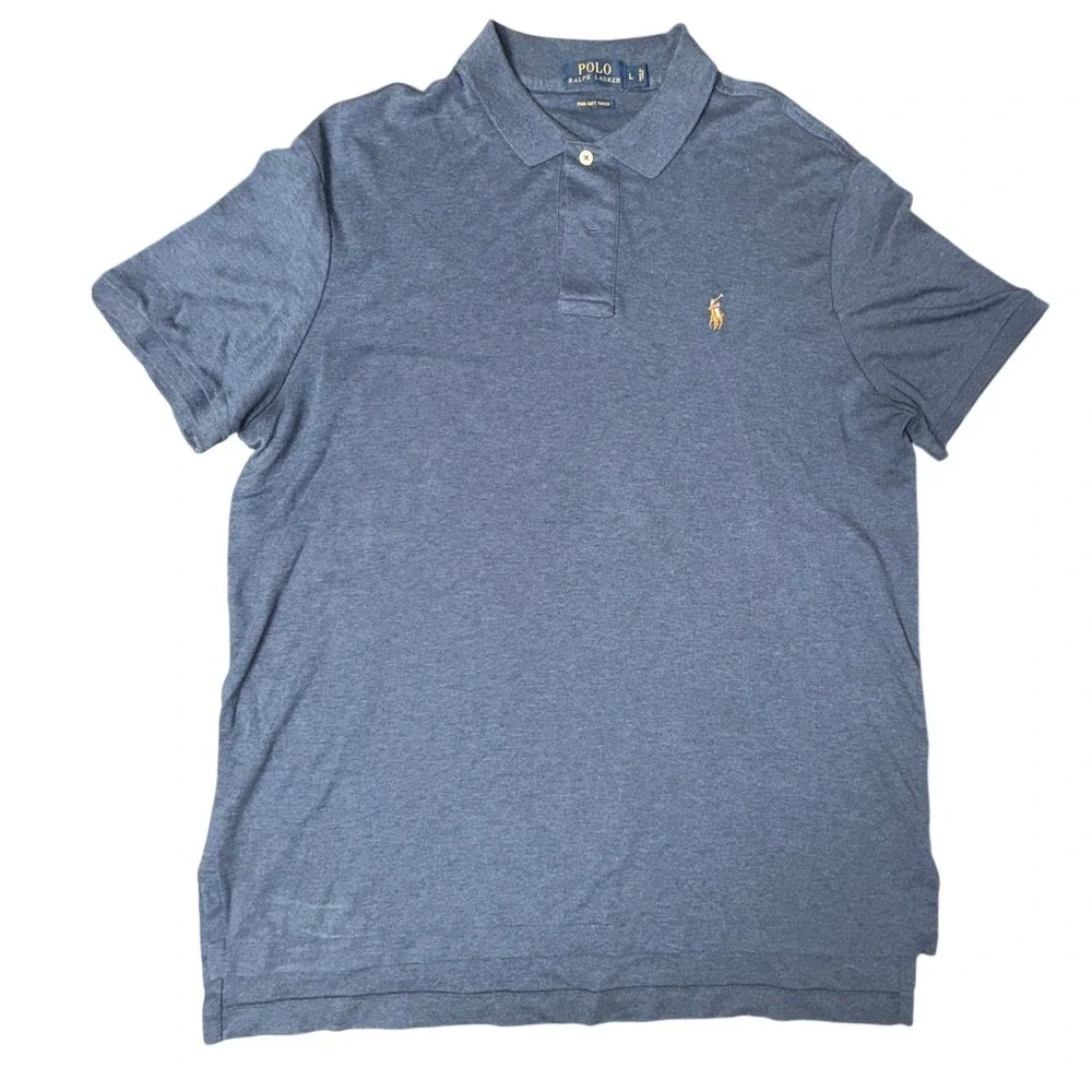 Polo Ralph Lauren Mens Large Blue Heather Pima Soft Touch Cotton Polo Shirt